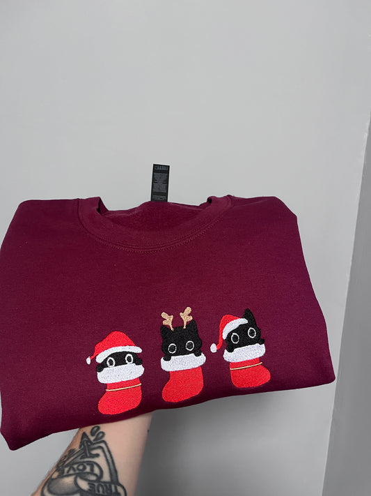 Santa Stocking Cats Embroidered Sweatshirt
