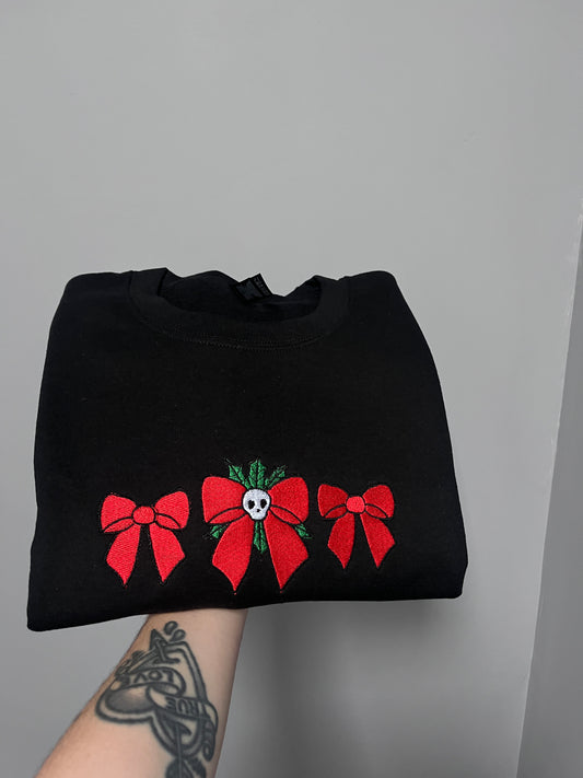 Skull Christmas Bows Embroidered Sweatshirt