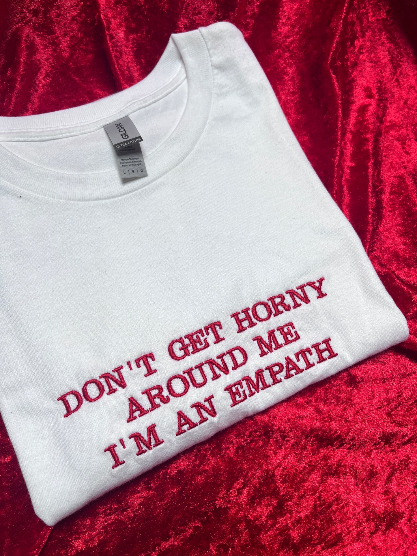 Don't Get Horny Around Me Embroidered T-Shirt
