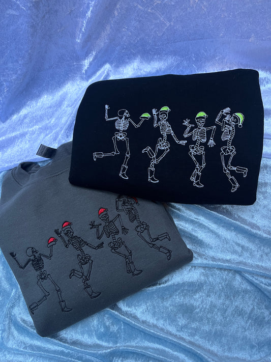 Santa Skeletons Embroidered Sweatshirt