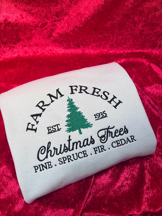 Farm Fresh Christmas Tree Embroidered Sweatshirt