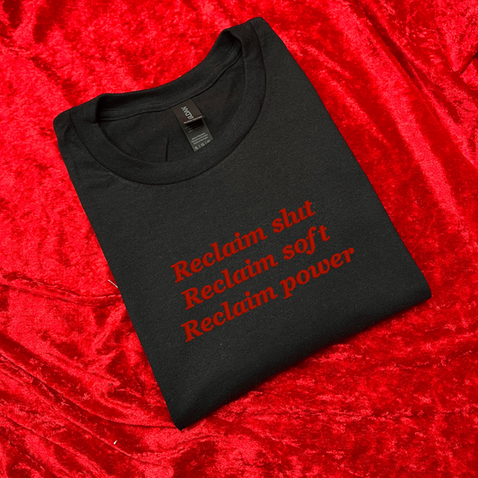 Reclaim Slut. Reclaim Soft. Reclaim Power Embroidered T-Shirt