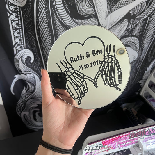 Personalised Skeleton Hands Date Mirror