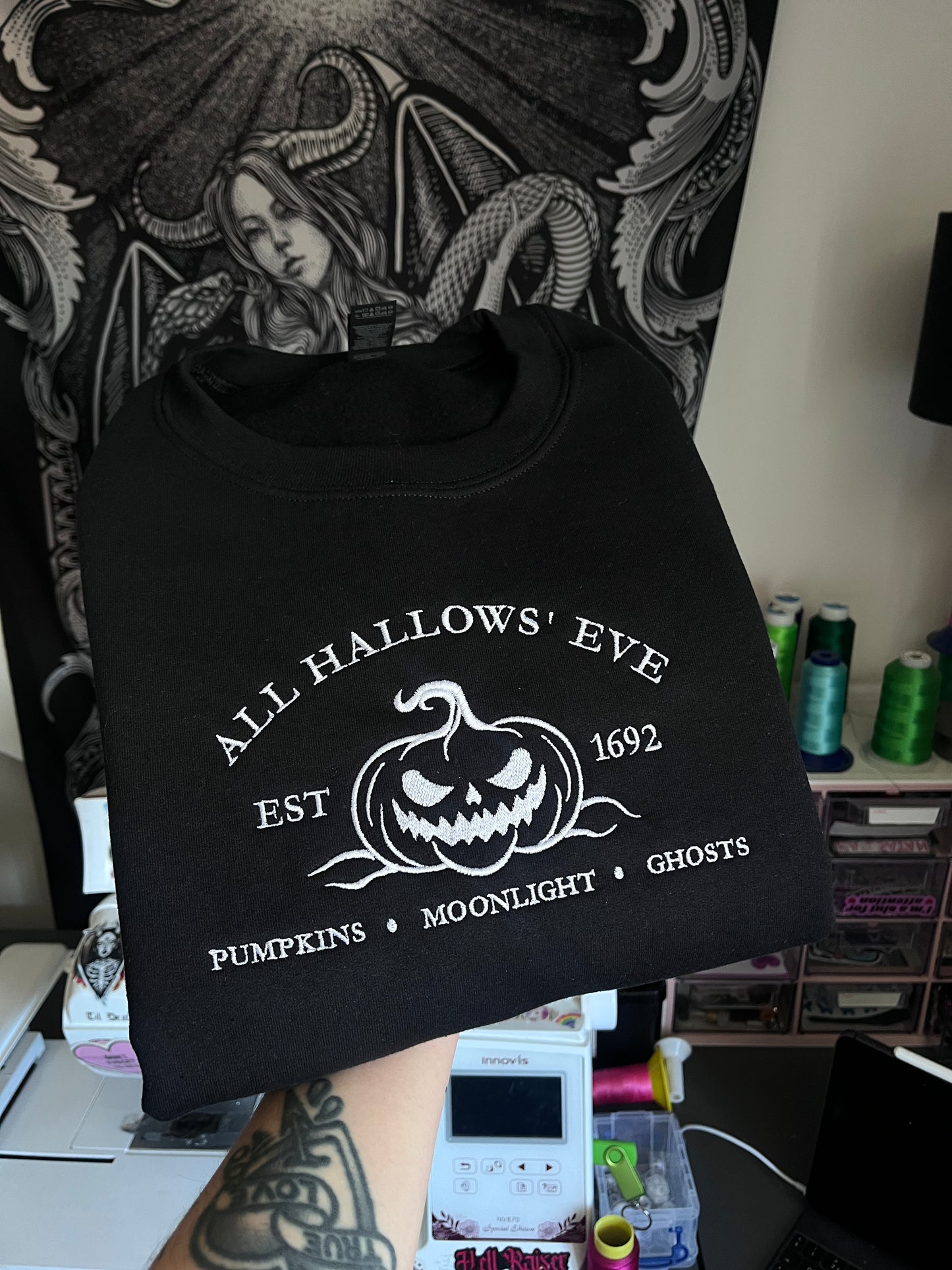 All Hallows Eve Pumpkin Embroidered Sweatshirt