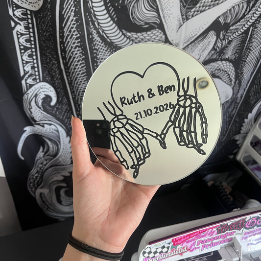 Personalised Skeleton Hands Date Mirror