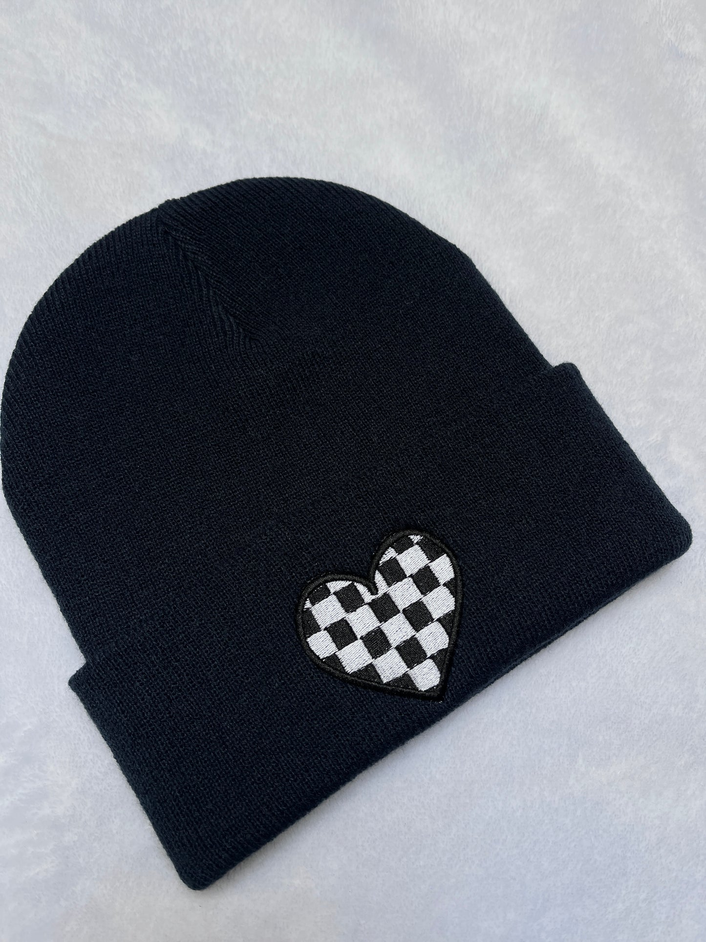 Checked Heart Beanie