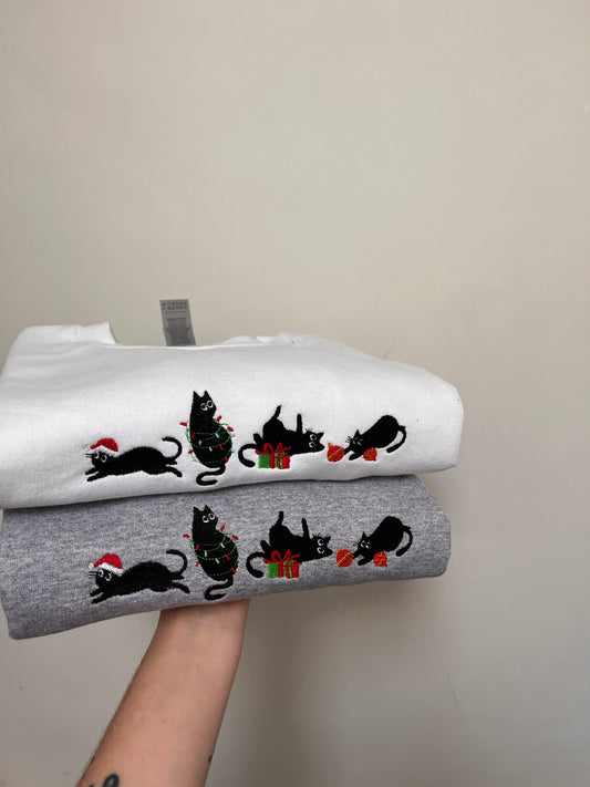 Santa Cats Embroidered Sweatshirt