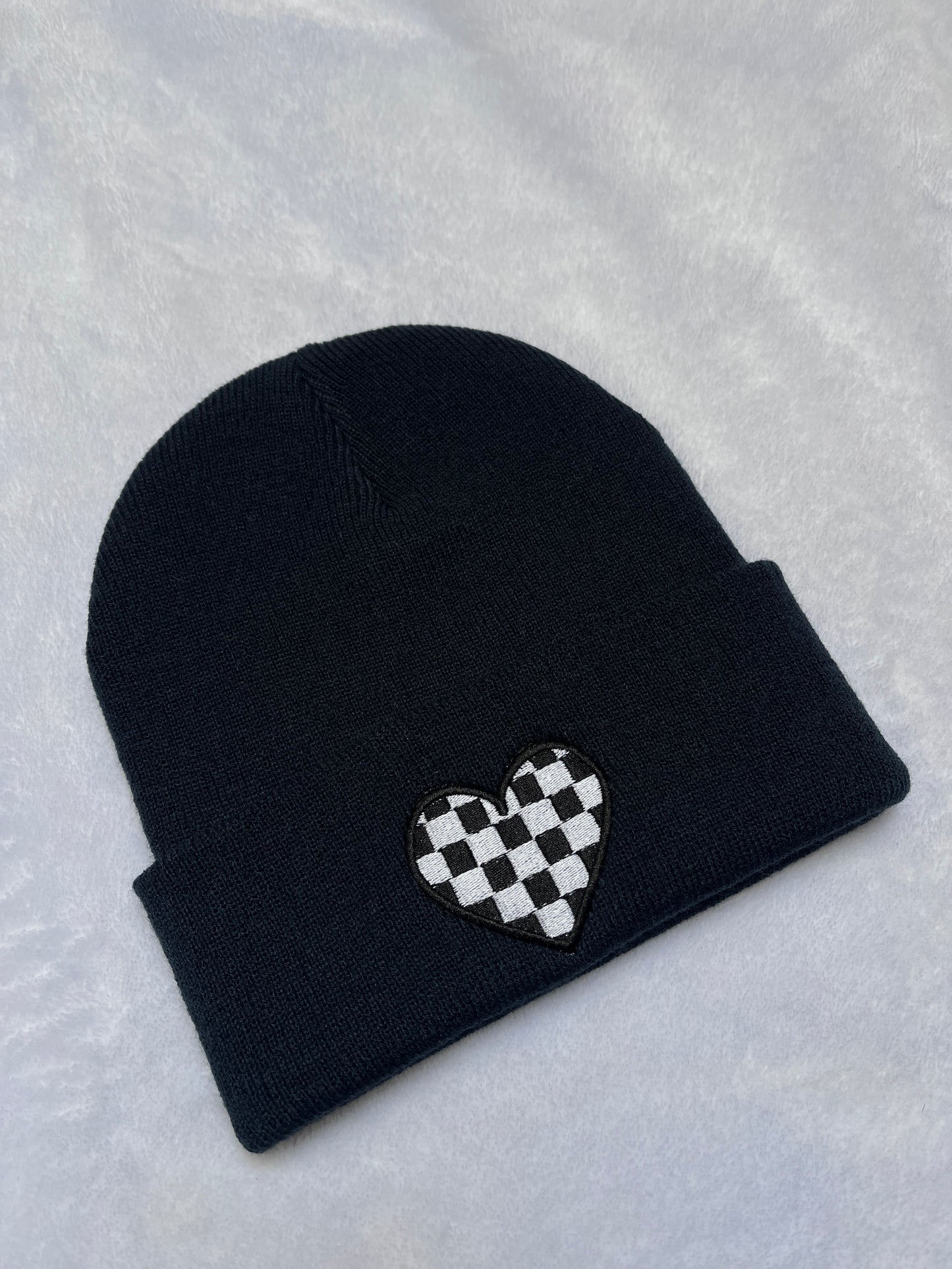 Checked Heart Beanie