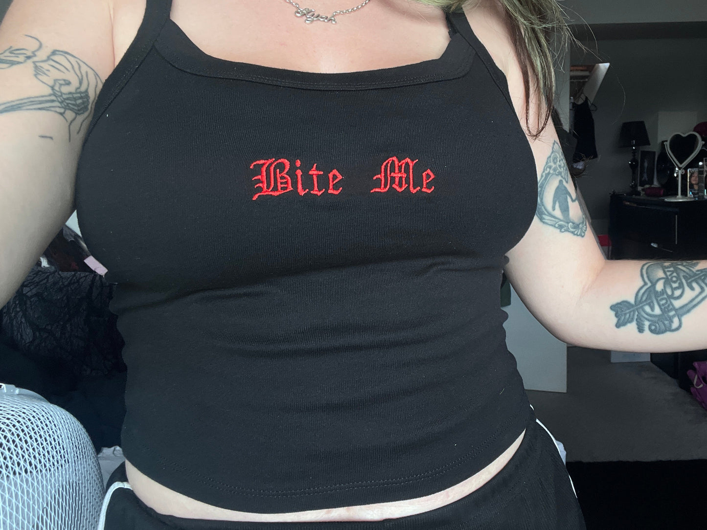 Bite Me Spaghetti Strap Crop Tank Top
