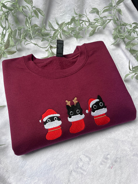 Santa Stocking Cats Embroidered Sweatshirt