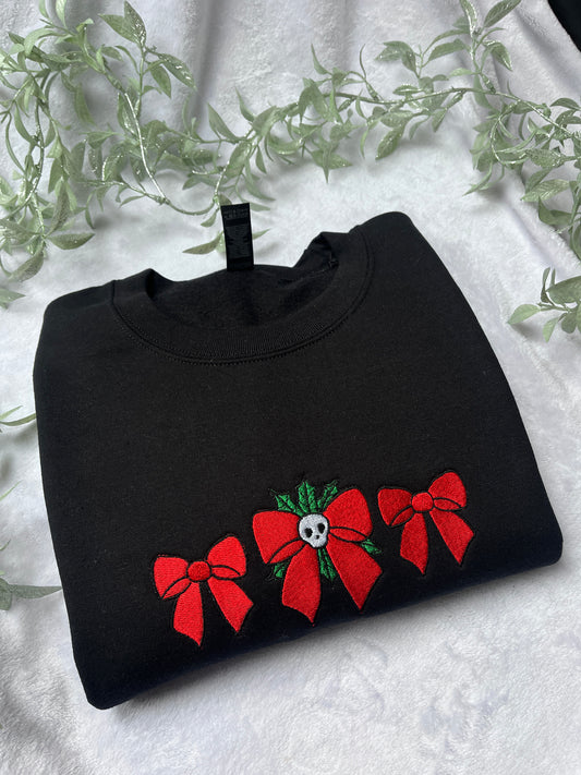 Skull Christmas Bows Embroidered Sweatshirt