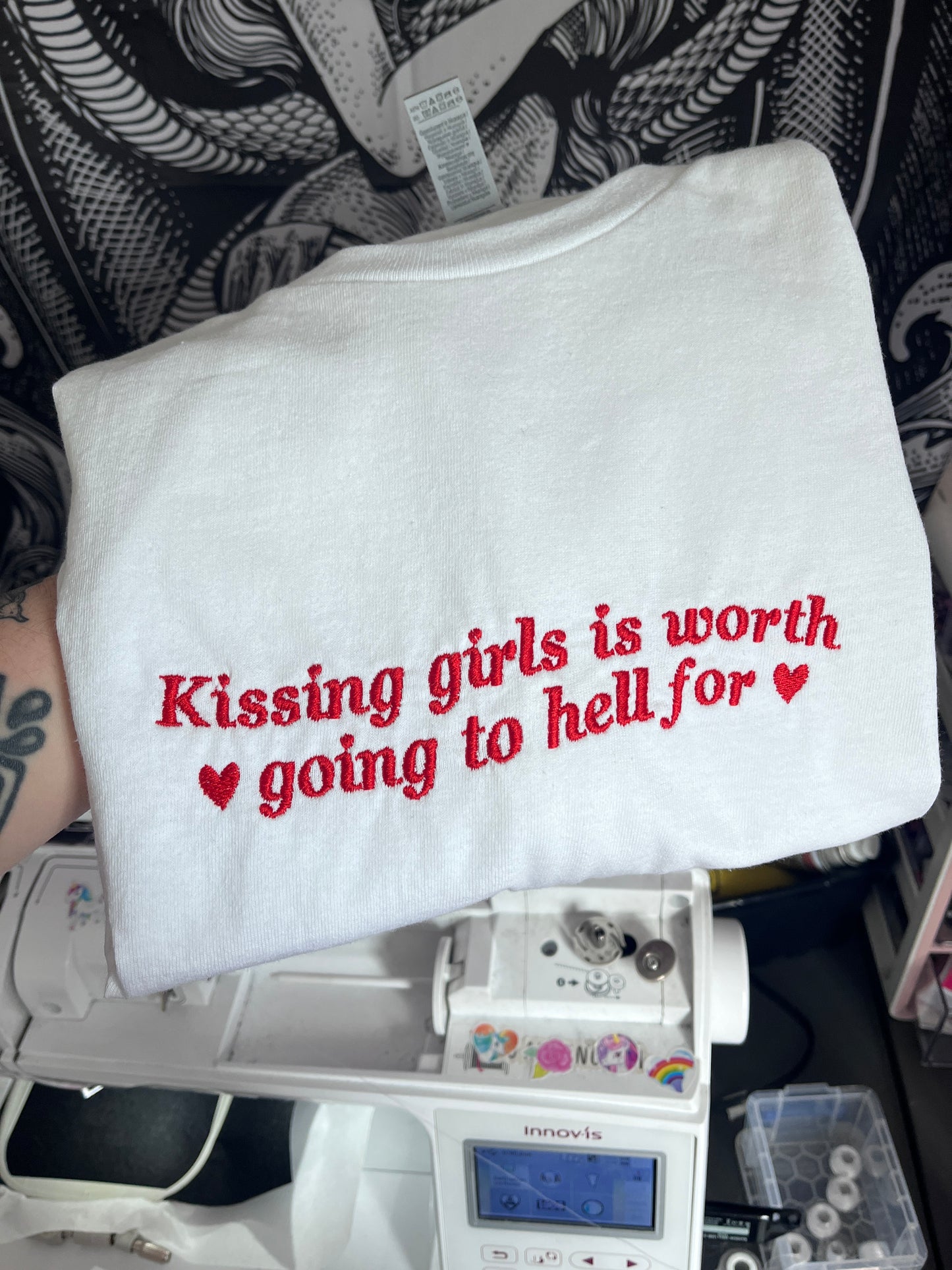 Kissing Girls Is Worth Going To Hell For Embroidered Tee