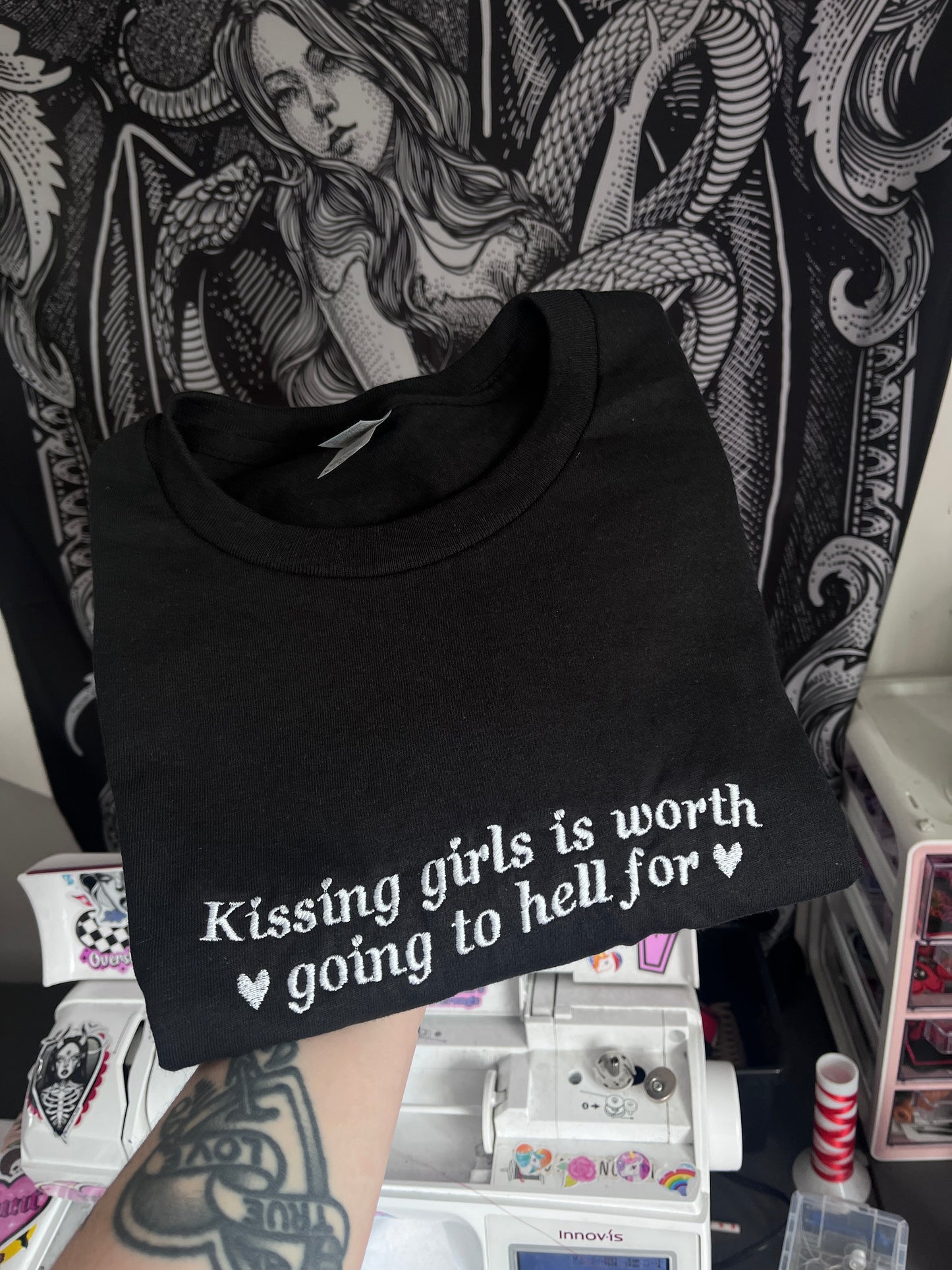 Kissing Girls Is Worth Going To Hell For Embroidered Tee