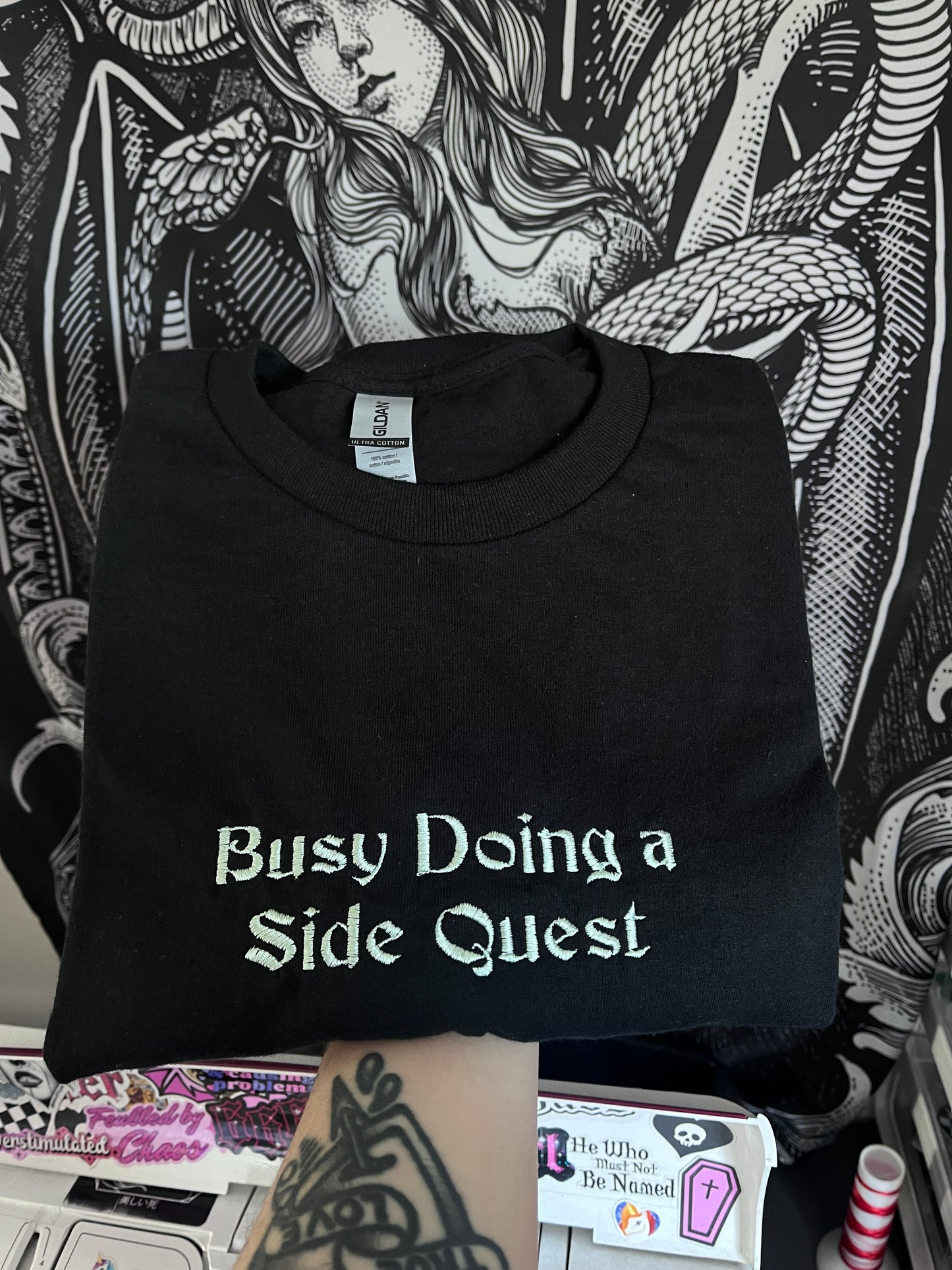 Busy Doing a Side Quest Embroidered Tee