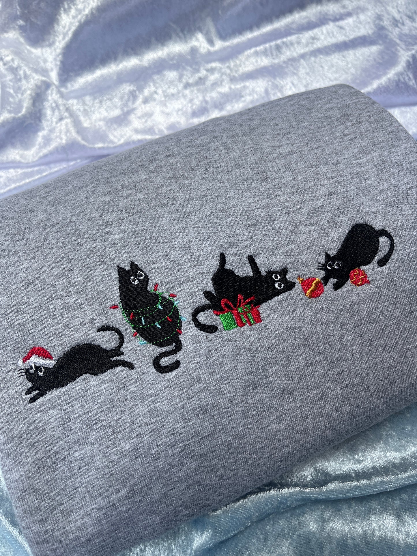 Santa Cats Embroidered Sweatshirt