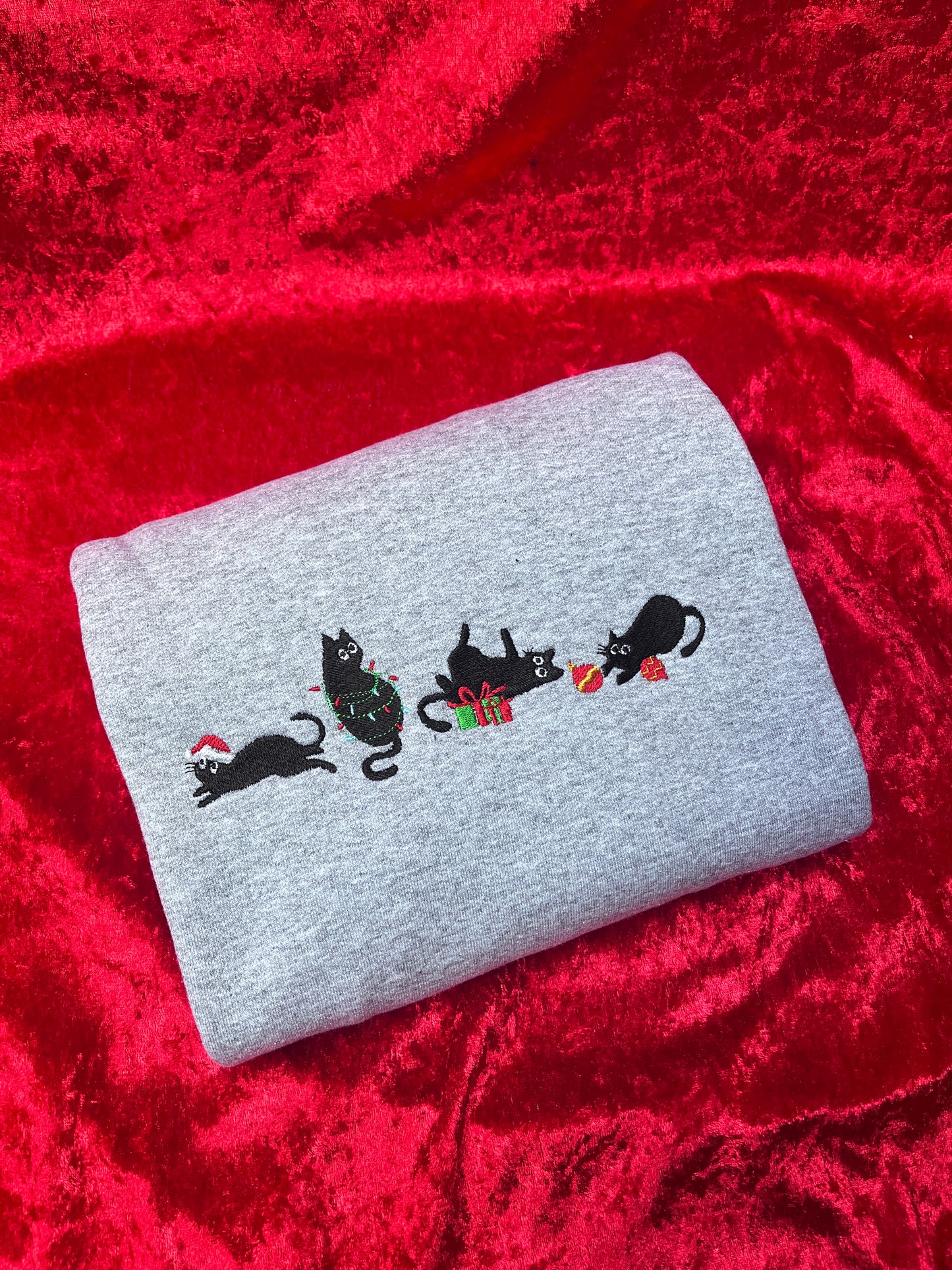 Santa Cats Embroidered Sweatshirt