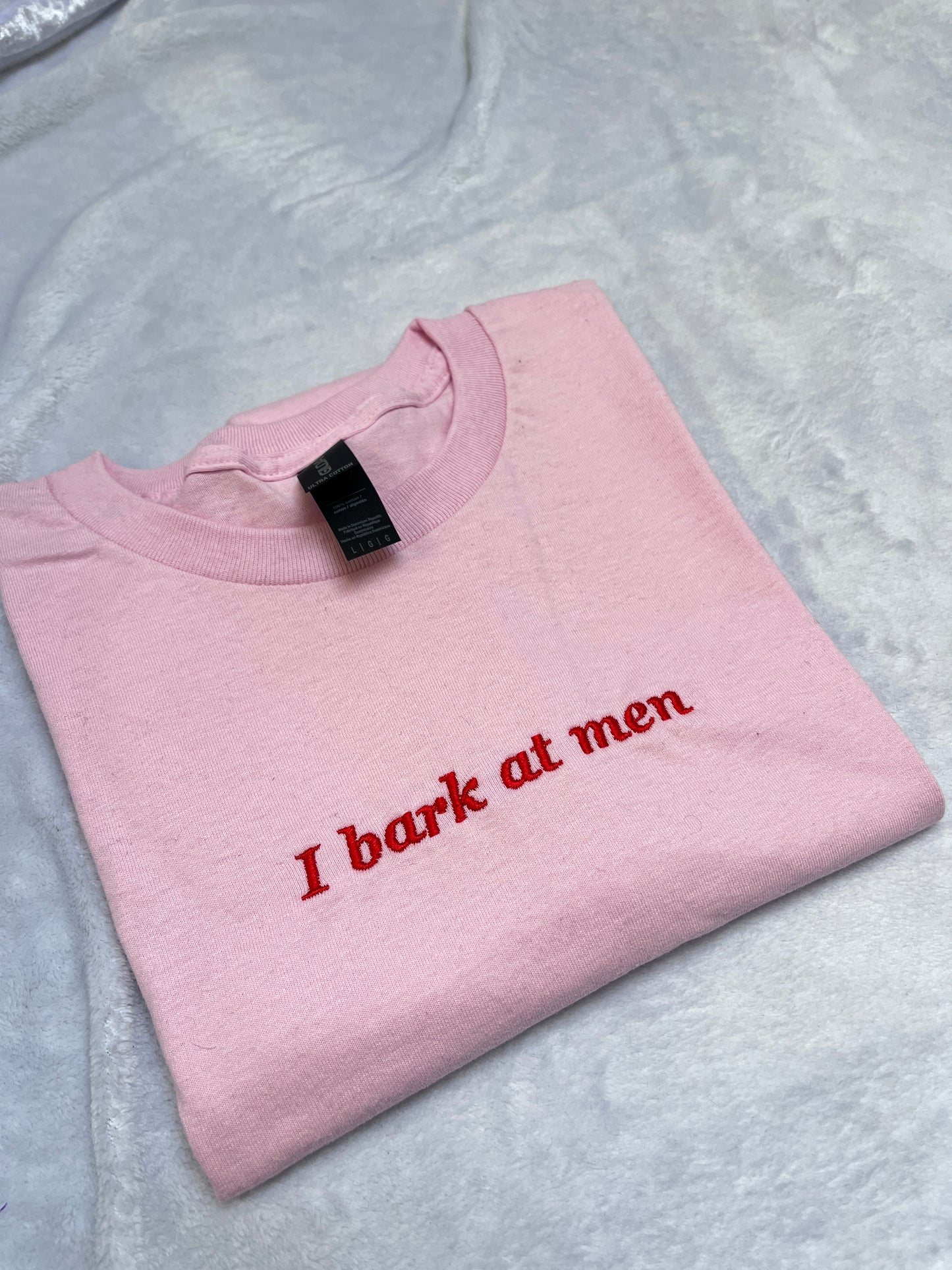 LARGE i bark at men tee