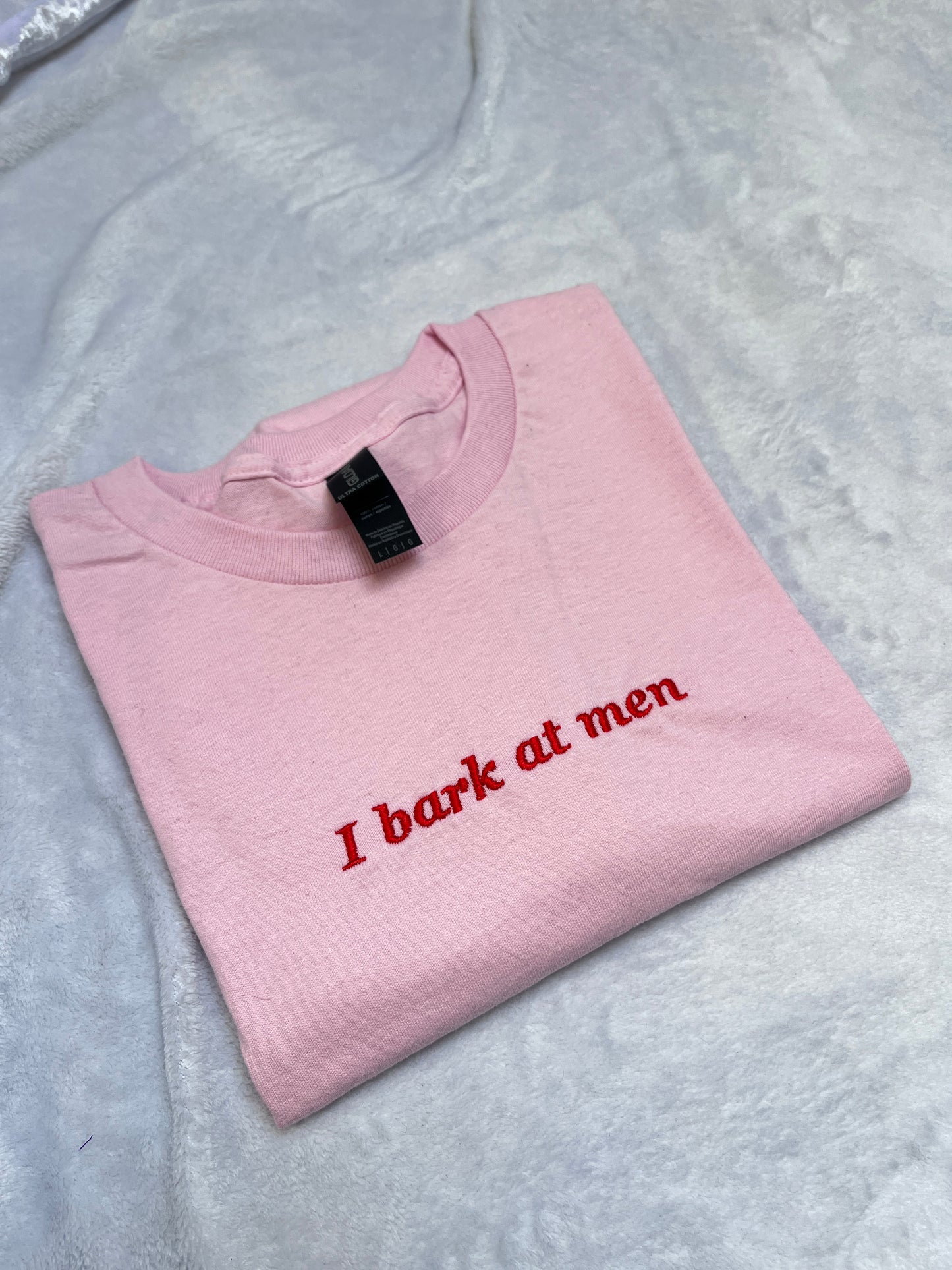 LARGE i bark at men tee