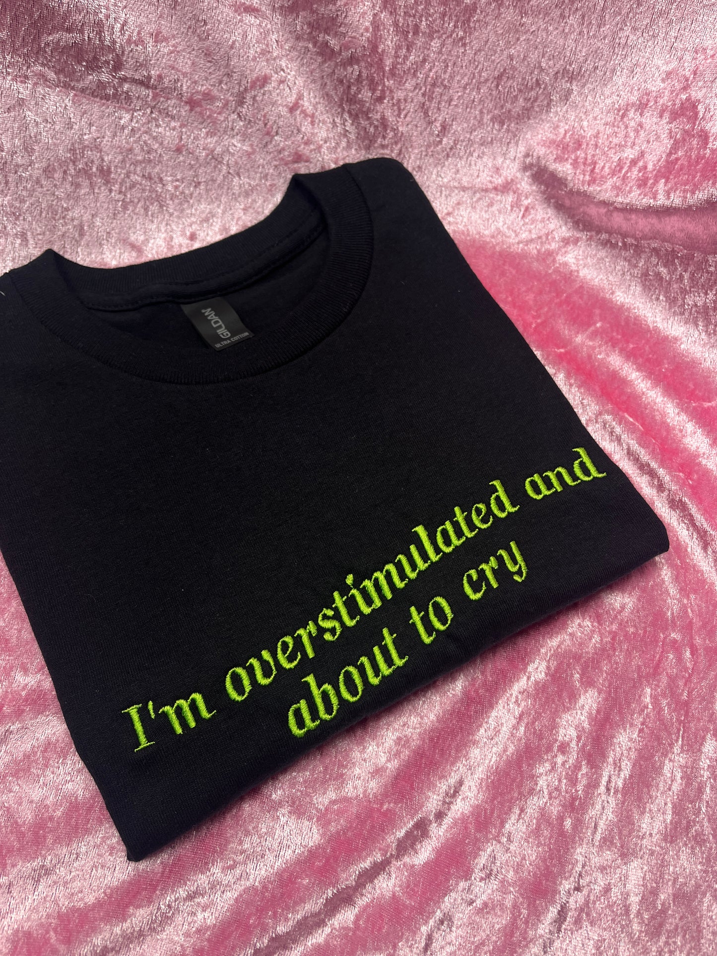 I'm Overstimulated and About To Cry Embroidered Tee