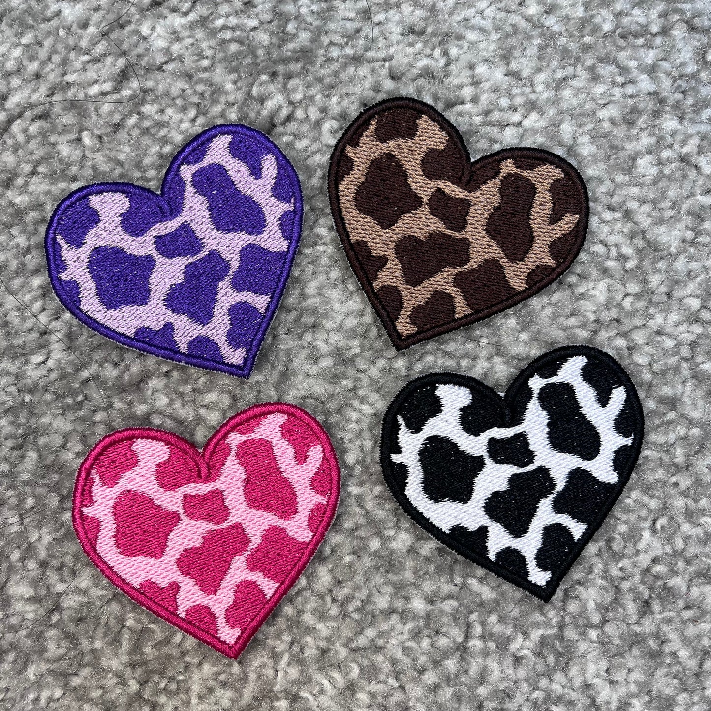 Cow Print Heart Embroidered Patch