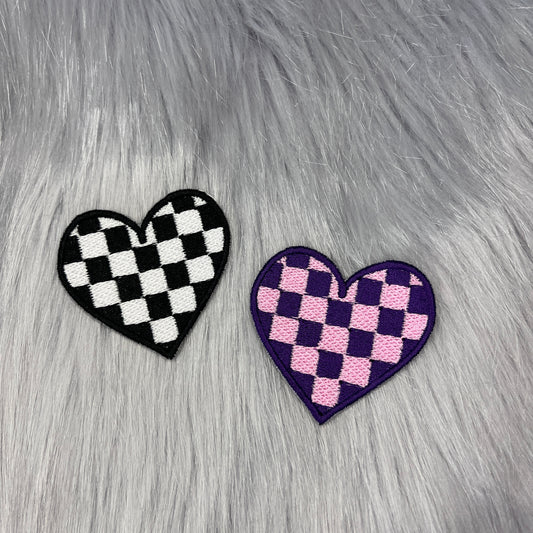 Checkered Heart Embroidered Patch