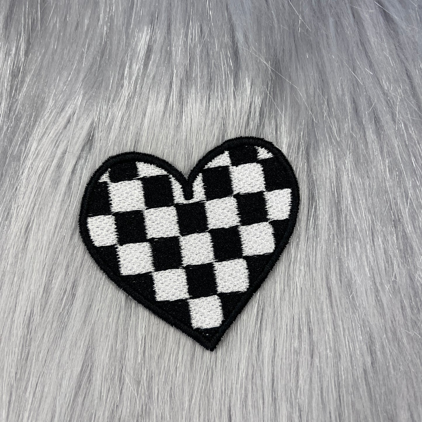 Checkered Heart Embroidered Patch