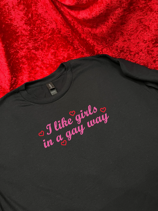 I Like Girls In a Gay Way Embroidered T-Shirt